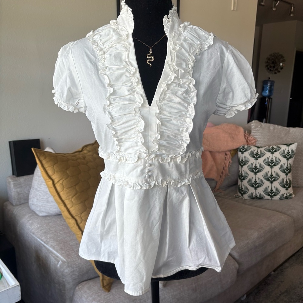 Elegant White Ruffled Women's Top
